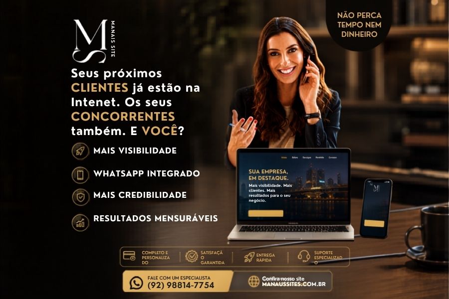 Seus próximos clientes já estão na internet pesquisando produtos e serviços todos os dias. Um site profissional otimizado para SEO ajuda sua empresa a aparecer no Google, conquistar mais clientes e superar a concorrência. Descubra por que investir na criação de sites em Manaus, desenvolvimento de websites profissionais e presença digital é essencial para empresas que desejam crescer, aumentar sua credibilidade e vender mais na internet.